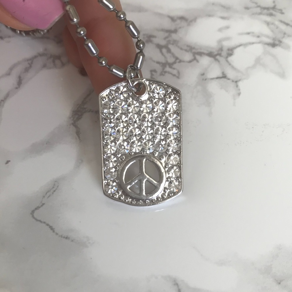 Crystal Peace Sign Dog Tags